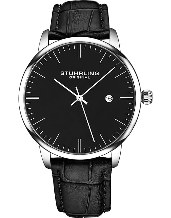 Stuhrling Stuhrling Symphony 3997.2  3997.2 кварцевые мужские часы черный циферблат, браслет кожаный — вид спереди