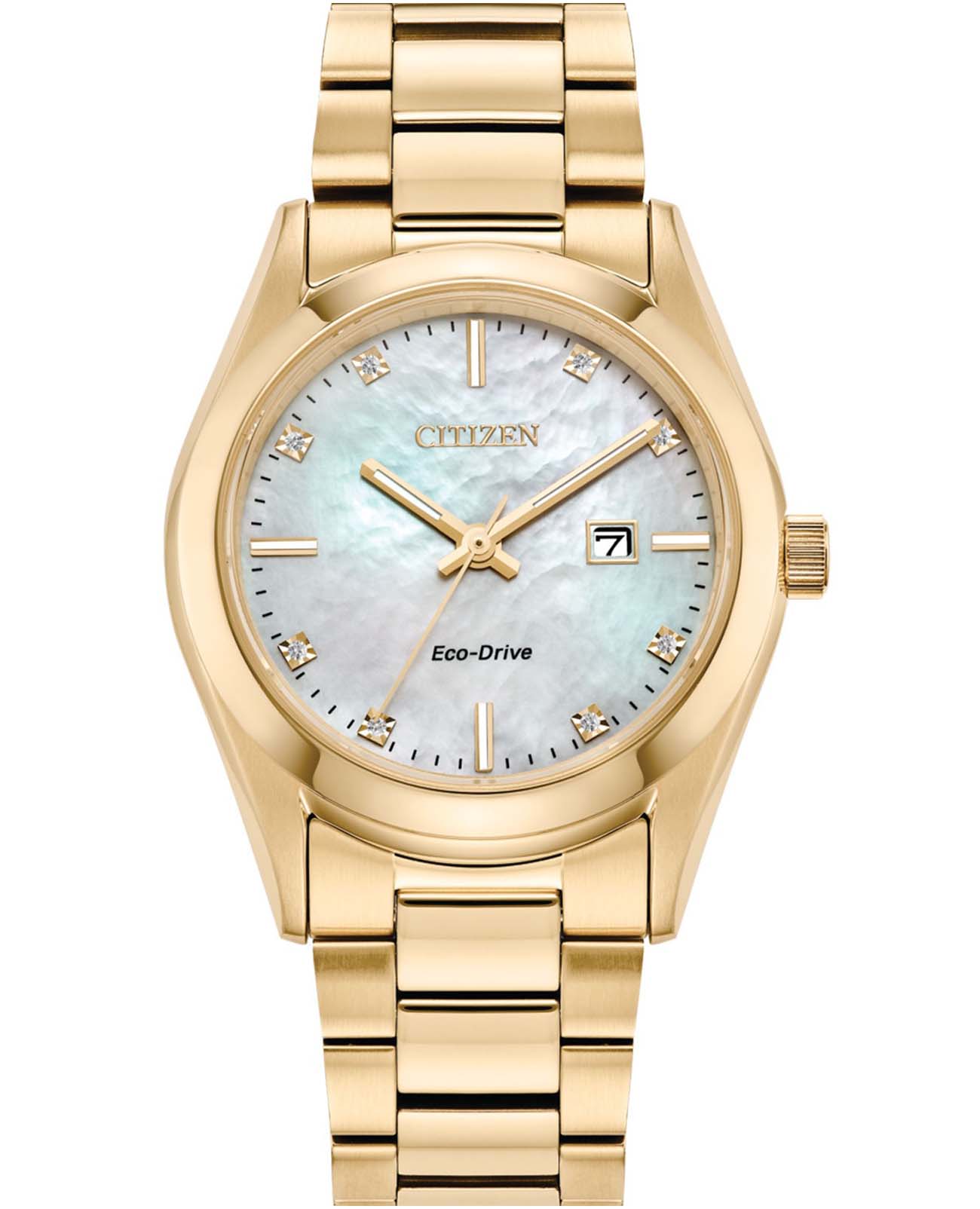 Citizen Citizen Eco-Drive EW2702-59D  EW2702-59D кварцевые женские часы перламутровый циферблат, браслет нержавеющая сталь с ip-покрытием — вид спереди