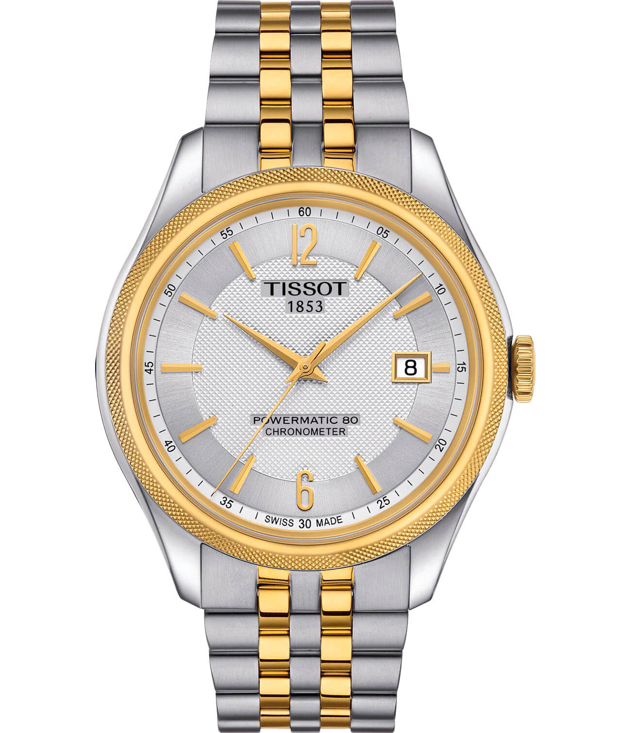 Tissot Tissot Ballade Powermatic 80 COSC T108.408.22.037.00 Ballade T1084082203700 механические мужские часы серебристый циферблат, браслет сталь c pvd покрытием — вид спереди