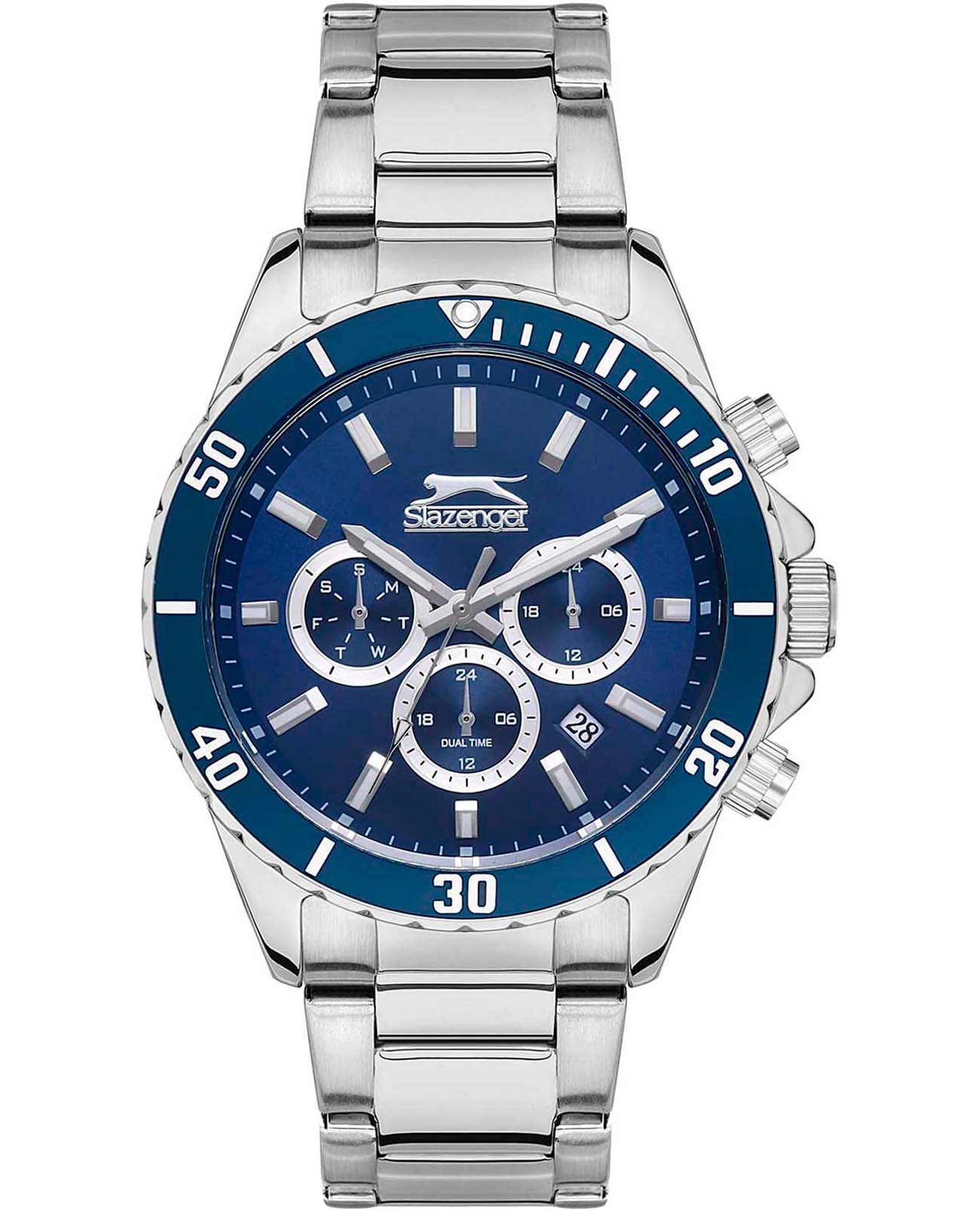 Slazenger Slazenger Multifunction SL.09.2091.2.04  SL.09.2091.2.04 кварцевые мужские часы синий циферблат, браслет суперметалл — вид спереди