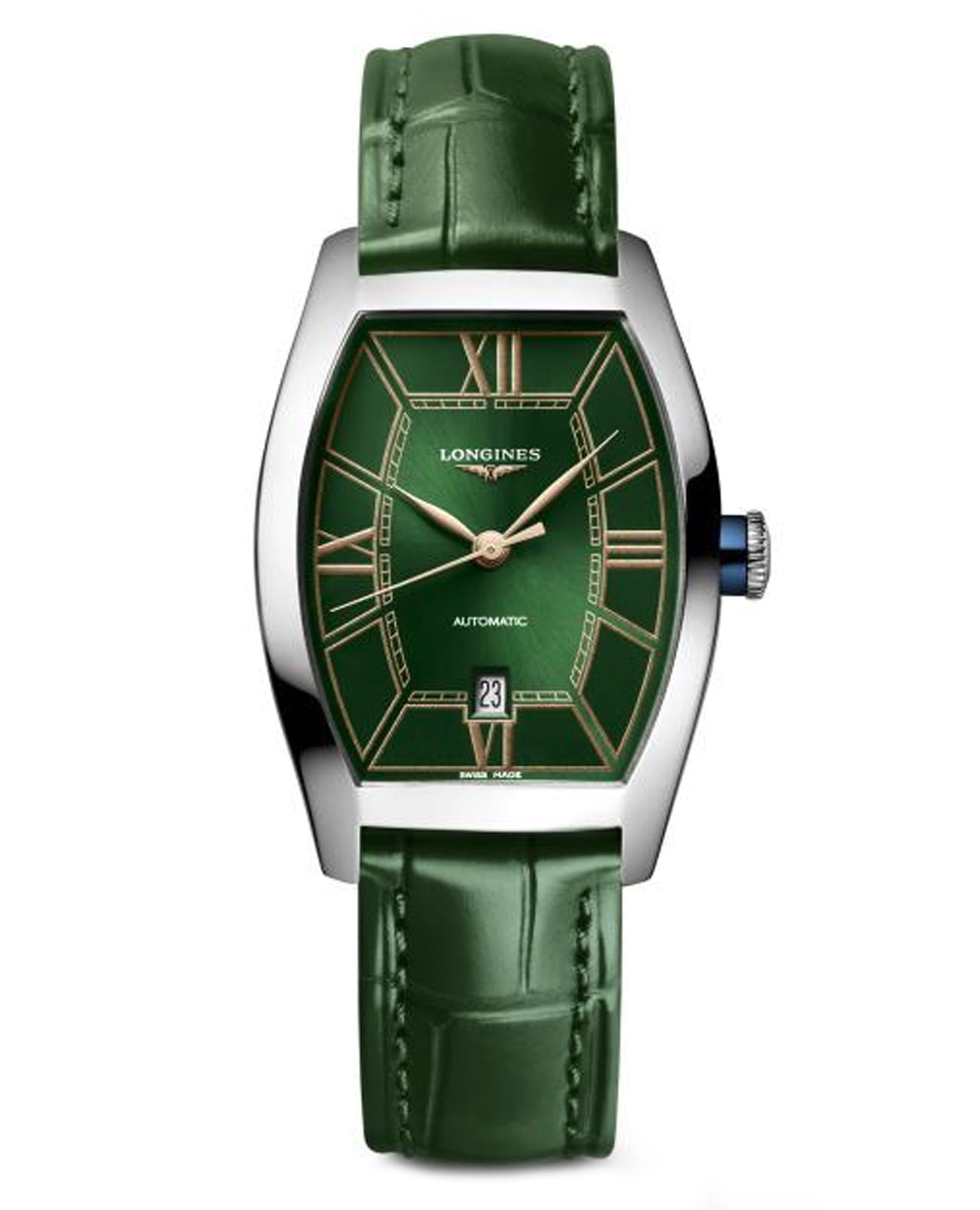 Longines Longines Evidenza L2.142.4.06.2  L21424062 механические женские часы зеленый циферблат, браслет кожаный — вид спереди