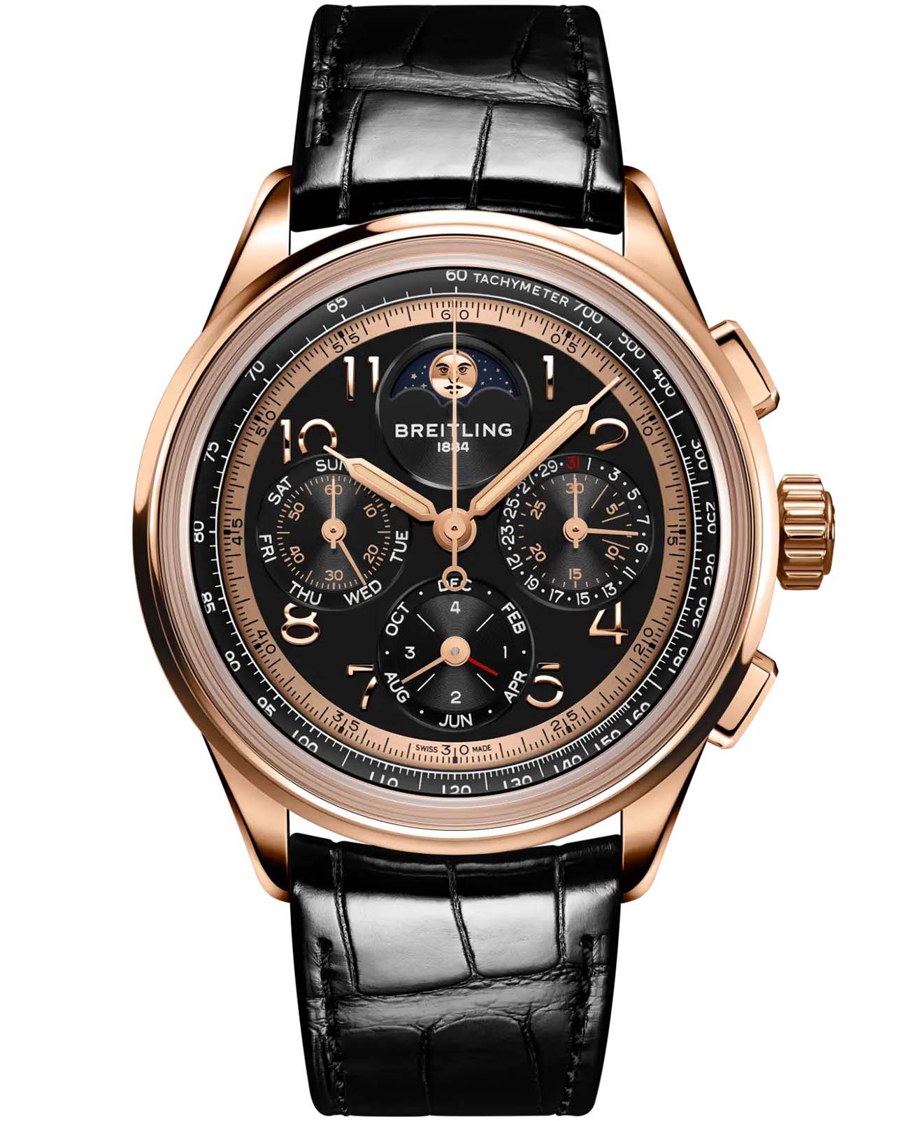 Breitling Breitling Premier B19 Datora 42 140th Anniversary RB19401A1B1P1  RB19401A1B1P1 механические мужские часы черный циферблат, браслет кожаный — вид спереди