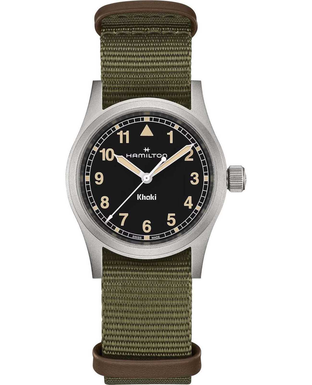 Hamilton Hamilton Khaki Field Quartz 33mm H69301930  H69301930 кварцевые мужские часы черный циферблат, браслет тканевый — вид спереди
