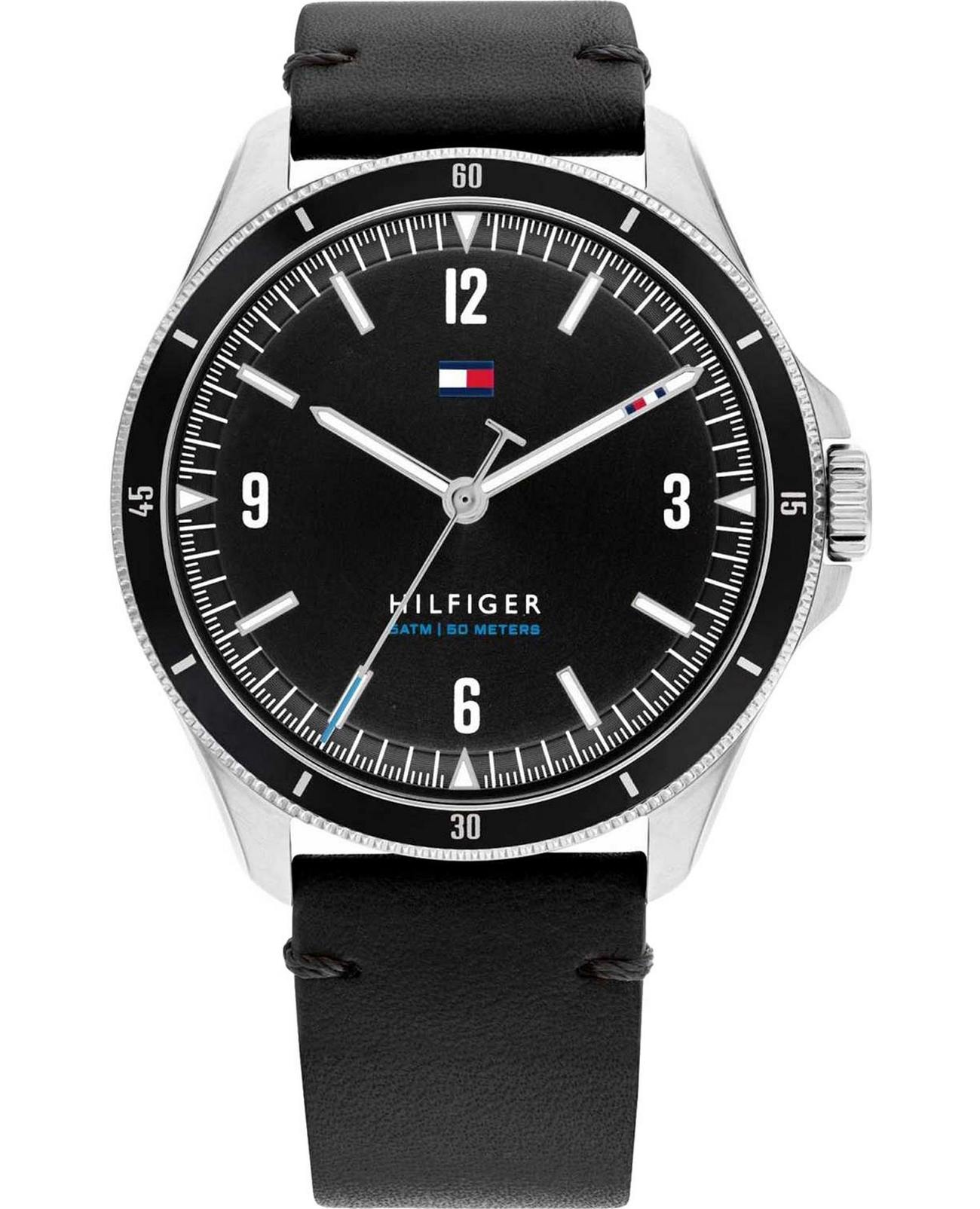 Tommy Hilfiger Tommy Hilfiger Classic 1791904  1791904 кварцевые мужские часы черный циферблат, браслет кожаный — вид спереди