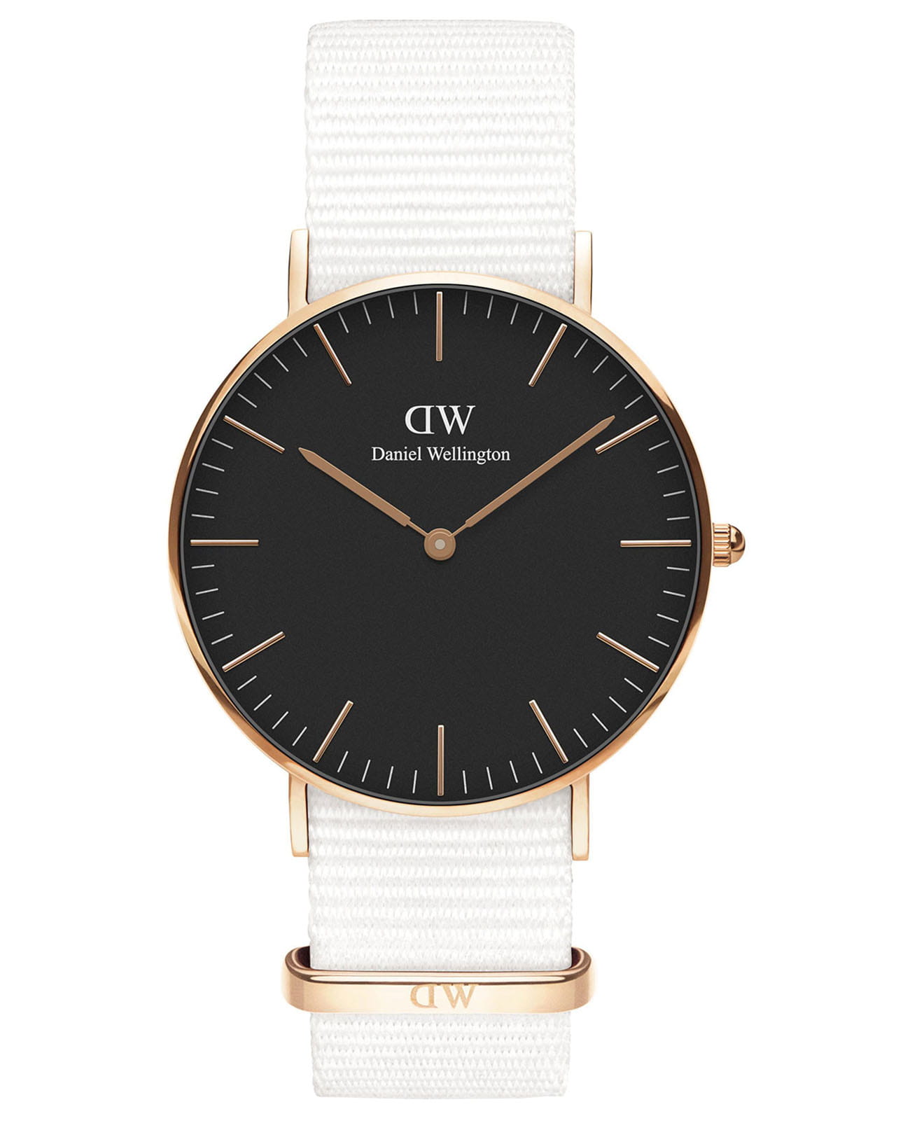 Daniel Wellington Daniel Wellington Classic Dover DW00100310  DW00100310 кварцевые женские часы черный циферблат, браслет нейлон — вид спереди