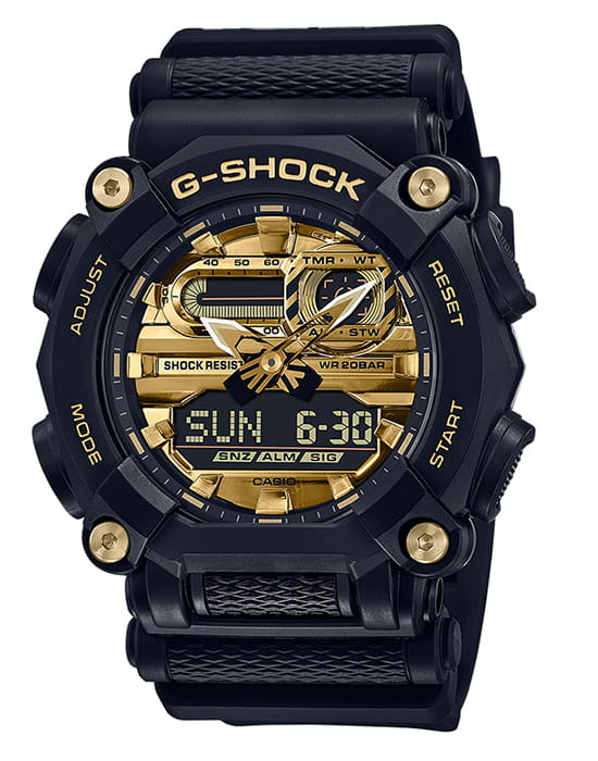 Casio Casio G-Shock GA-900AG-1A GA GA-900AG-1AER электронные мужские часы золотой циферблат, браслет полимер — вид спереди
