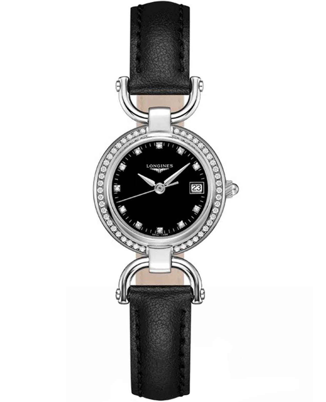 Longines Longines Equestrian Collection L6.130.0.57.0  L61300570 кварцевые женские часы черный циферблат, браслет кожаный — вид спереди