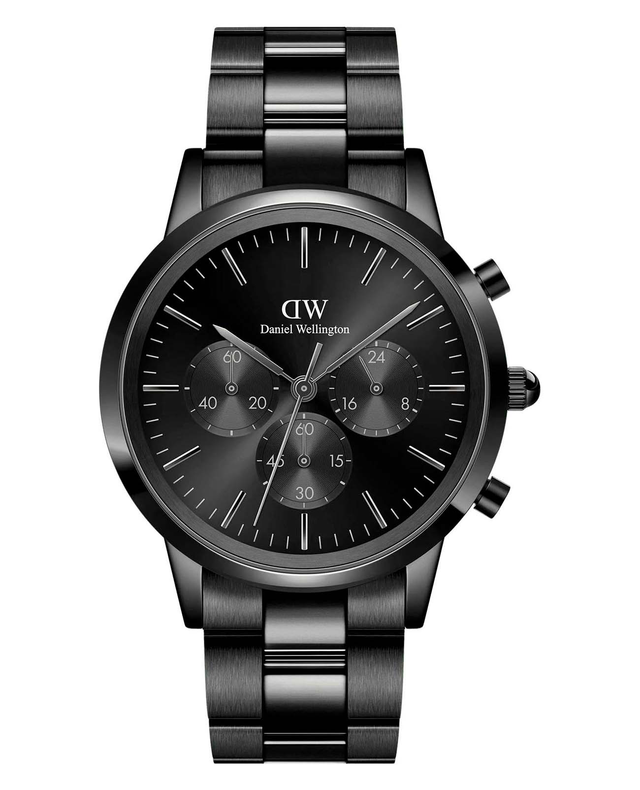 Daniel Wellington Daniel Wellington Iconic Link Arctic DW00100642  DW00100642 кварцевые мужские часы черный циферблат, браслет нержавеющая сталь с pvd-покрытием — вид спереди