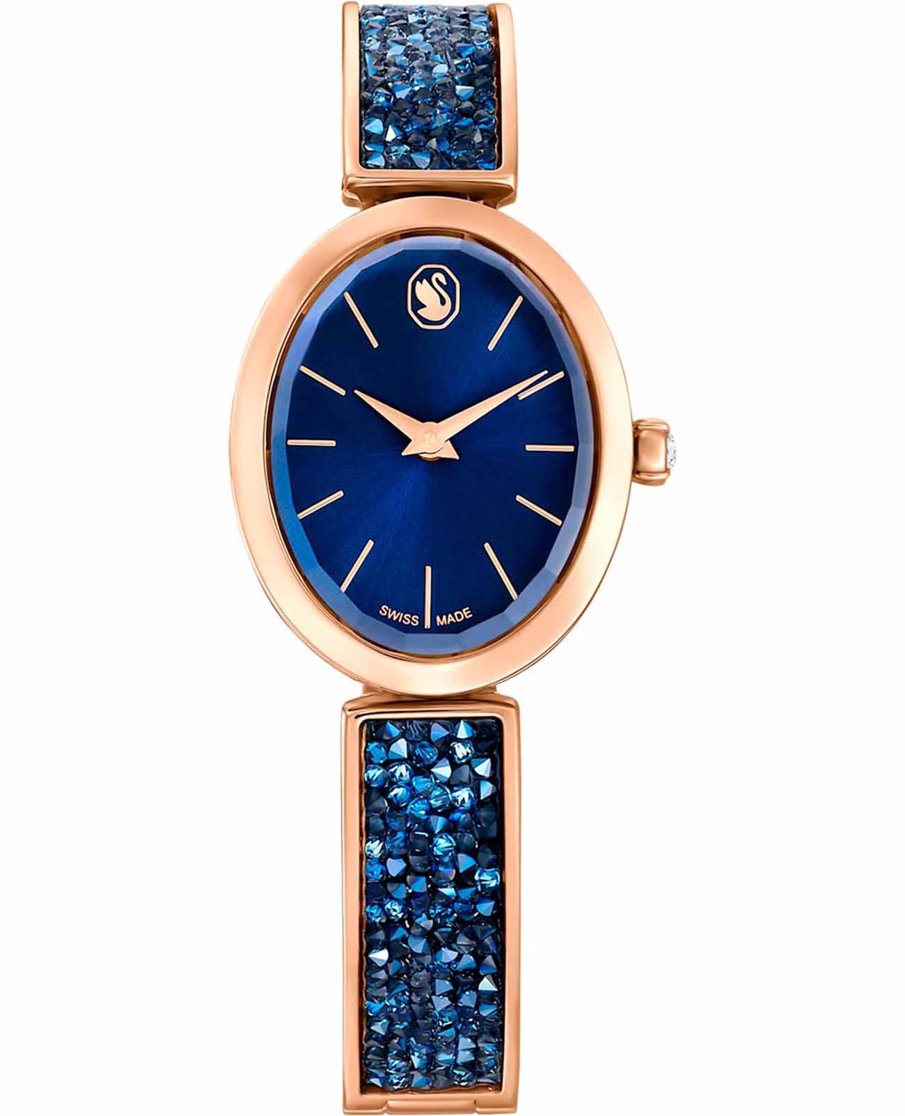 Swarovski Swarovski Crystal Rock Oval 5656822  5656822 кварцевые женские часы синий циферблат, браслет нержавеющая сталь с pvd-покрытием — вид спереди