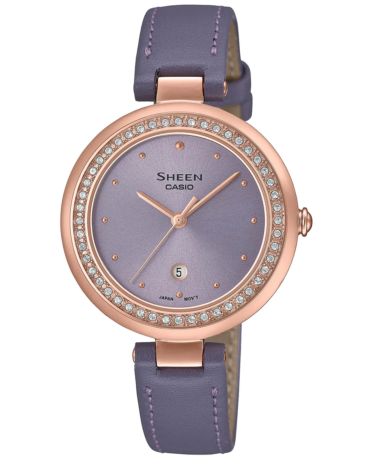 Casio Casio Sheen SHE-4556PGL-6AUDF  SHE-4556PGL-6AUDF кварцевые женские часы фиолетовый циферблат, браслет кожаный — вид спереди