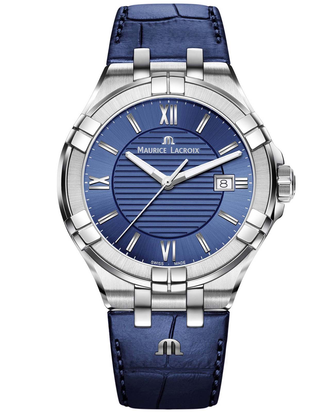 Maurice Lacroix Maurice Lacroix Aikon Date AI1008-SS001-430-1  AI1008-SS001-430-1 кварцевые мужские часы синий циферблат, браслет кожаный — вид спереди