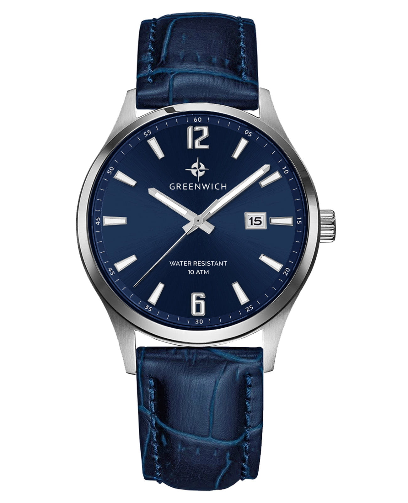 Greenwich Greenwich Octopus GW 051.16.36  GW 051.16.36 кварцевые мужские часы синий циферблат, браслет кожаный — вид спереди